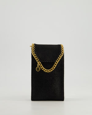 Stella McCartney Black Vegan Leather Falabella Cross-Body Phone Pouch with Gold Chain Detail