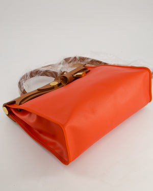 *HOT & RARE* Hermès Herbag 31 in Orange Mécano Berlin Coated Canvas, Fauve Vache Hunter Leather and Ecrù Toile H Canvas with Gold Hardware