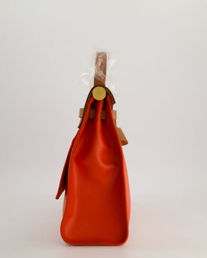 *HOT & RARE* Hermès Herbag 31 in Orange Mécano Berlin Coated Canvas, Fauve Vache Hunter Leather and Ecrù Toile H Canvas with Gold Hardware