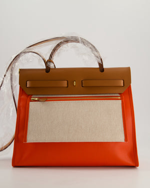 *HOT & RARE* Hermès Herbag 31 in Orange Mécano Berlin Coated Canvas, Fauve Vache Hunter Leather and Ecrù Toile H Canvas with Gold Hardware