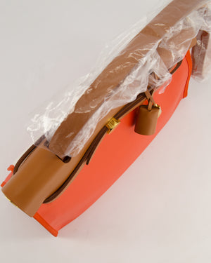 *HOT & RARE* Hermès Herbag 31 in Orange Mécano Berlin Coated Canvas, Fauve Vache Hunter Leather and Ecrù Toile H Canvas with Gold Hardware