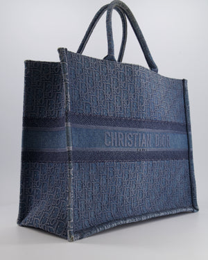 Christian Dior Denim Blue Oblique Canvas Large Book Tote Bag
