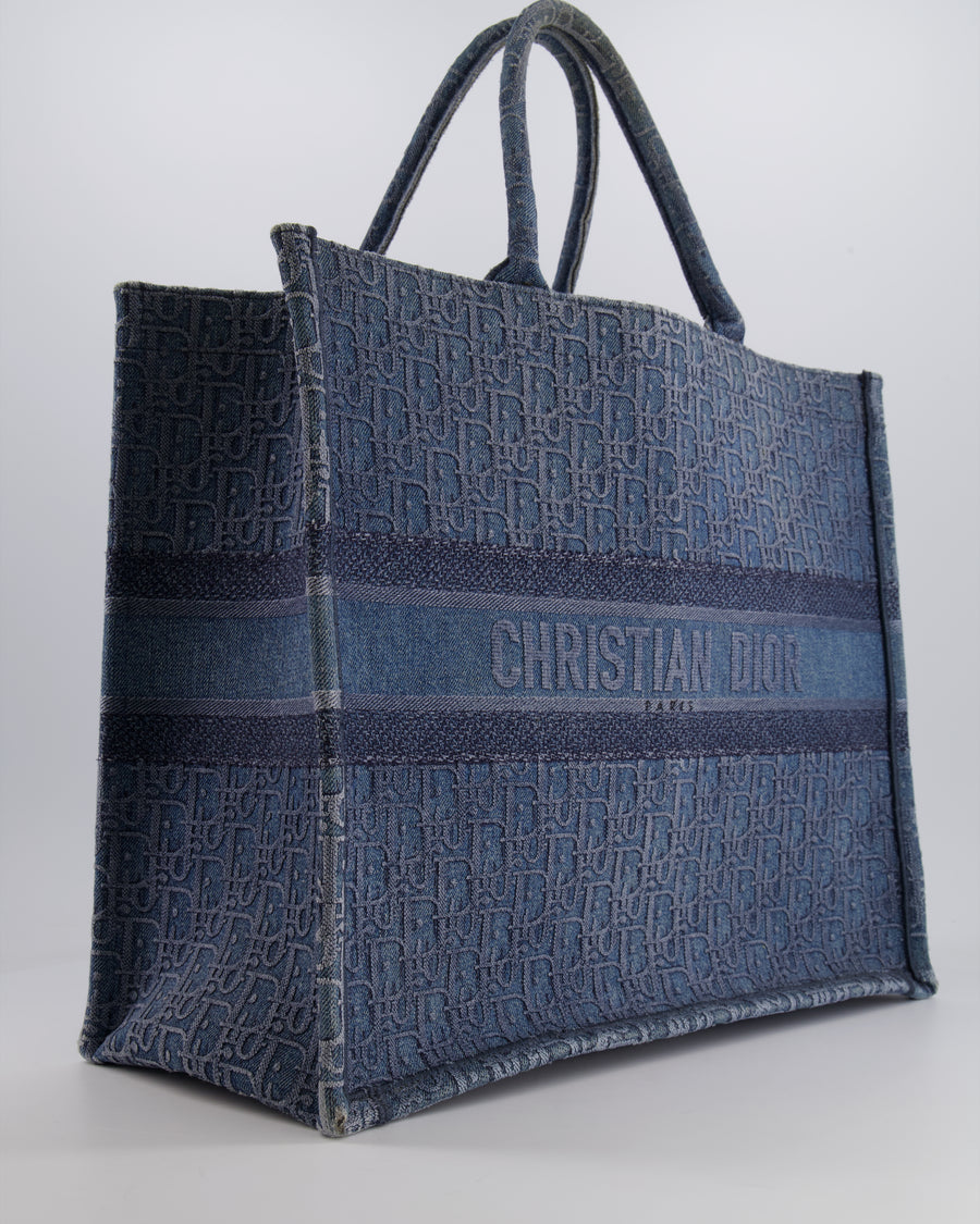 Christian Dior Denim Blue Oblique Canvas Large Book Tote Bag