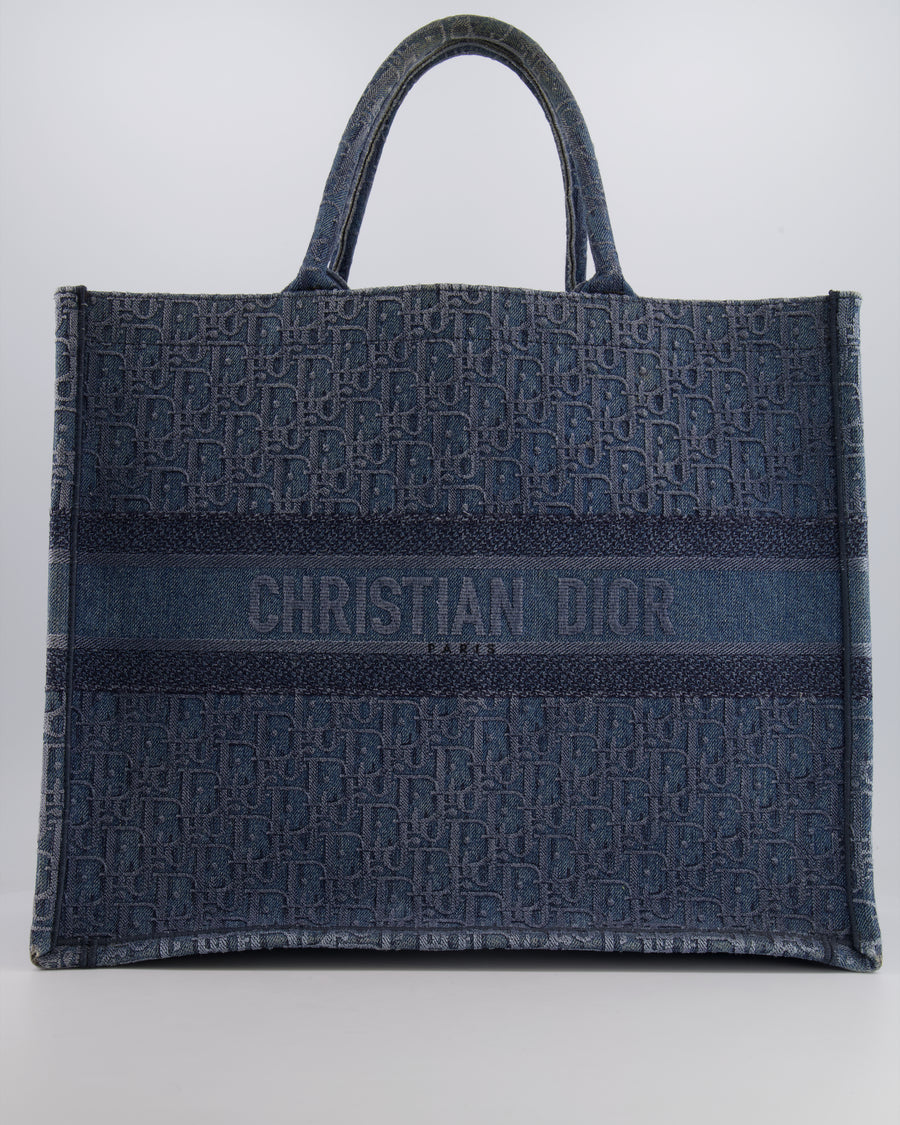 Christian Dior Denim Blue Oblique Canvas Large Book Tote Bag