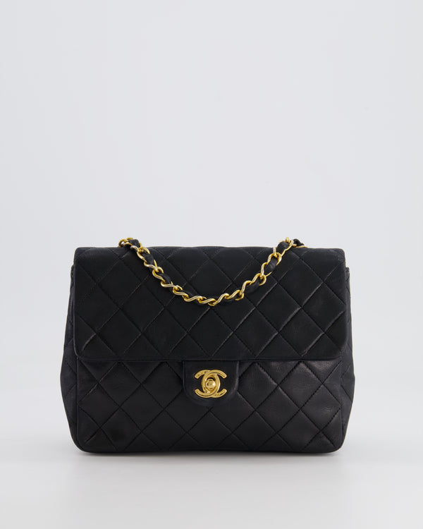 Chanel Vintage Black Small Single Flap Bag in Lambskin Leather with 24K Gold Hardware