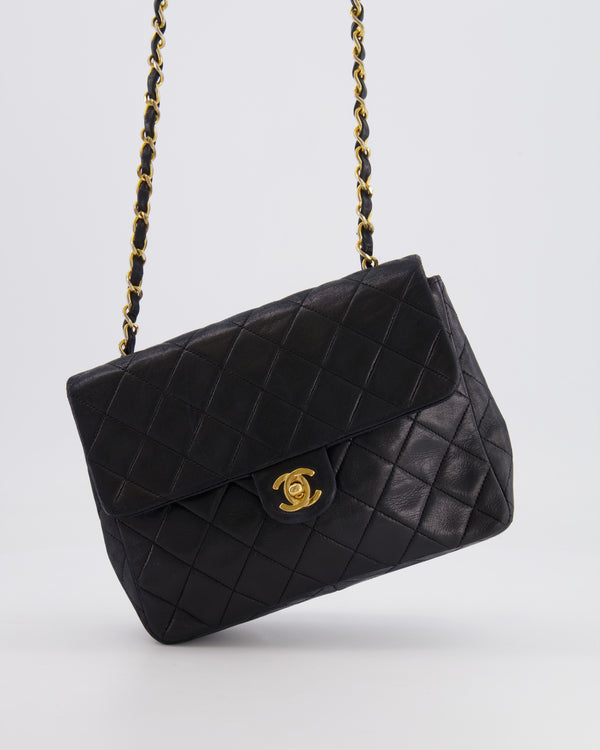 Chanel Vintage Black Small Single Flap Bag in Lambskin Leather with 24K Gold Hardware