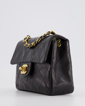 Chanel Vintage Black Mini Square Single Flap Bag in Lambskin Leather with 24K Gold Hardware