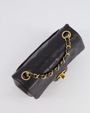 Chanel Vintage Black Mini Square Single Flap Bag in Lambskin Leather with 24K Gold Hardware