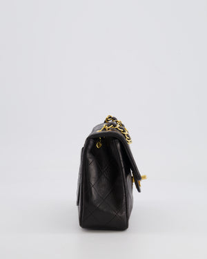 Chanel Vintage Black Mini Square Single Flap Bag in Lambskin Leather with 24K Gold Hardware