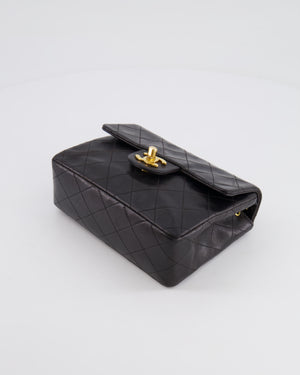 Chanel Vintage Black Mini Square Single Flap Bag in Lambskin Leather with 24K Gold Hardware