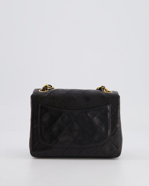 Chanel Vintage Black Mini Square Single Flap Bag in Lambskin Leather with 24K Gold Hardware
