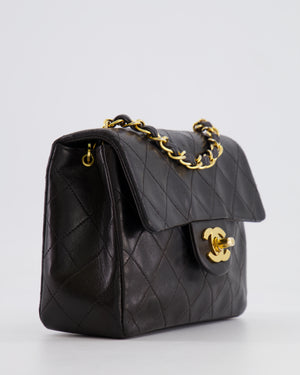 Chanel Vintage Black Mini Square Single Flap Bag in Lambskin Leather with 24K Gold Hardware