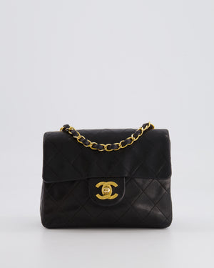 Chanel Vintage Black Mini Square Single Flap Bag in Lambskin Leather with 24K Gold Hardware