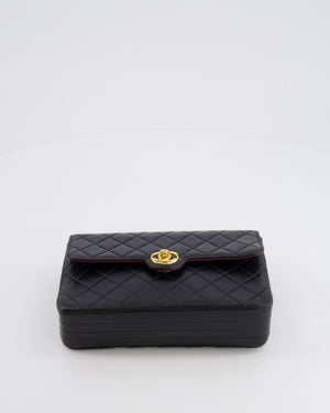 Chanel Vintage Black Small Single Flap Bag in Lambskin Leather with Round CC 24K Gold Hardware