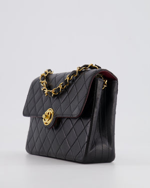 Chanel Vintage Black Small Single Flap Bag in Lambskin Leather with Round CC 24K Gold Hardware