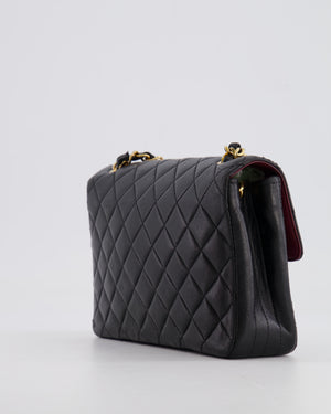 Chanel Vintage Black Small Single Flap Bag in Lambskin Leather with Round CC 24K Gold Hardware