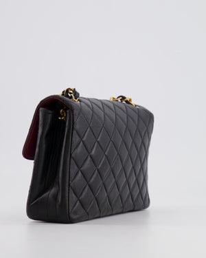 Chanel Vintage Black Small Single Flap Bag in Lambskin Leather with Round CC 24K Gold Hardware