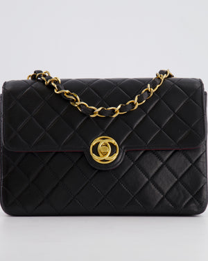Chanel Vintage Black Small Single Flap Bag in Lambskin Leather with Round CC 24K Gold Hardware