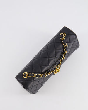 Chanel Vintage Black Small Single Flap Bag in Lambskin Leather with Round CC 24K Gold Hardware