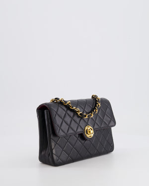 Chanel Vintage Black Small Single Flap Bag in Lambskin Leather with Round CC 24K Gold Hardware
