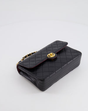 Chanel Vintage Black Small Single Flap Bag in Lambskin Leather with Round CC 24K Gold Hardware