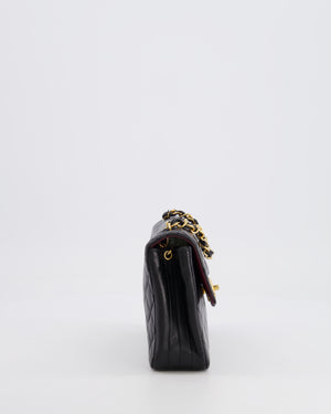 Chanel Vintage Black Small Single Flap Bag in Lambskin Leather with Round CC 24K Gold Hardware