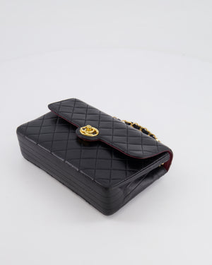 Chanel Vintage Black Small Single Flap Bag in Lambskin Leather with Round CC 24K Gold Hardware