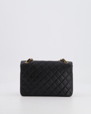 Chanel Vintage Black Small Single Flap Bag in Lambskin Leather with Round CC 24K Gold Hardware