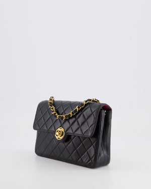Chanel Vintage Black Small Single Flap Bag in Lambskin Leather with Round CC 24K Gold Hardware