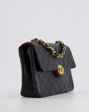 Chanel Vintage Black Small Single Flap Bag in Lambskin Leather with Round CC 24K Gold Hardware