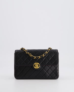 Chanel Vintage Black Small Single Flap Bag in Lambskin Leather with Round CC 24K Gold Hardware
