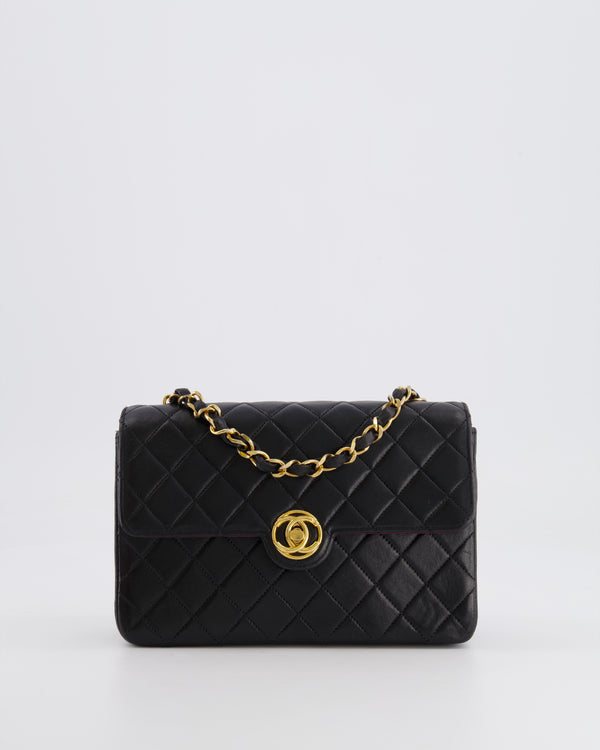 Chanel Vintage Black Small Single Flap Bag in Lambskin Leather with Round CC 24K Gold Hardware