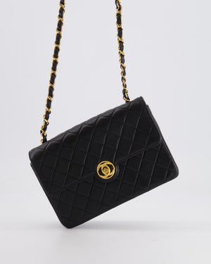 Chanel Vintage Black Small Single Flap Bag in Lambskin Leather with Round CC 24K Gold Hardware