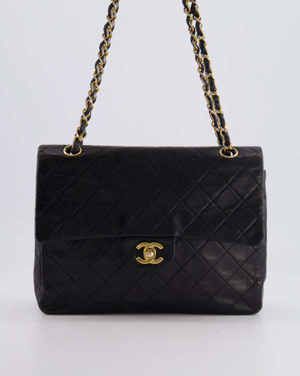 *FIRE PRICE* Chanel Black Vintage Medium Double Flap Bag in Lambskin Leather with 24K Gold Hardware