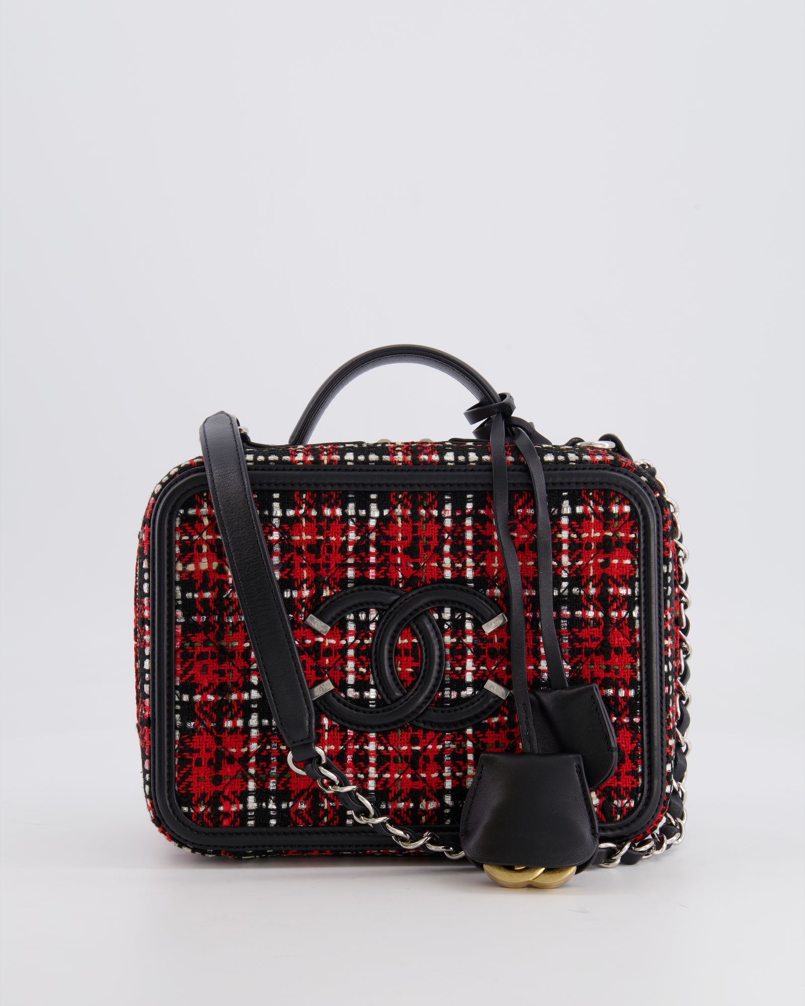 Chanel Black and Red Medium CC Filigree Vanity Case Bag in Tweed