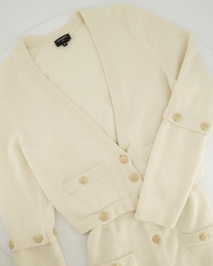 Chanel White Long-Line Cashmere Dress with Gold CC Buttons Detail Size FR 36 (UK 8)