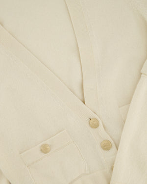 Chanel White Long-Line Cashmere Dress with Gold CC Buttons Detail Size FR 36 (UK 8)