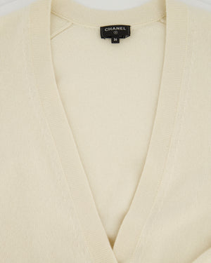Chanel White Long-Line Cashmere Dress with Gold CC Buttons Detail Size FR 36 (UK 8)