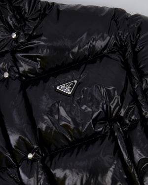 Prada Black Re-Nylon Cropped Puffer Jacket with Logo Detail and Detachable Sleeves Size IT 36 (UK 4) RRP £1,890