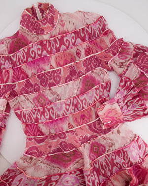 Zimmermann Pink Silk Abstract Printed Long-Sleeve Mini Dress Size 0 (UK 8)