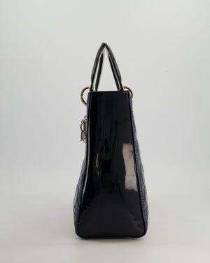 Christian Dior Large Lady Dior Bag in Navy Patent Leather with Silver Hardware