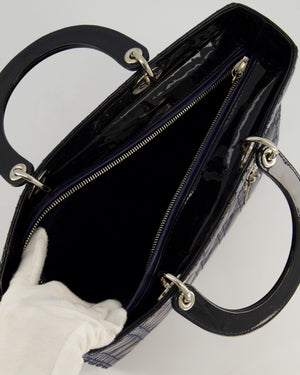 Christian Dior Large Lady Dior Bag in Navy Patent Leather with Silver Hardware