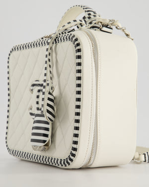 *HOT* Chanel White Caviar Vanity Case with Zebra Motif CC Logo and Silver Hardware