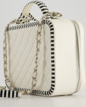*HOT* Chanel White Caviar Vanity Case with Zebra Motif CC Logo and Silver Hardware