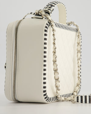 *HOT* Chanel White Caviar Vanity Case with Zebra Motif CC Logo and Silver Hardware