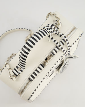 *HOT* Chanel White Caviar Vanity Case with Zebra Motif CC Logo and Silver Hardware