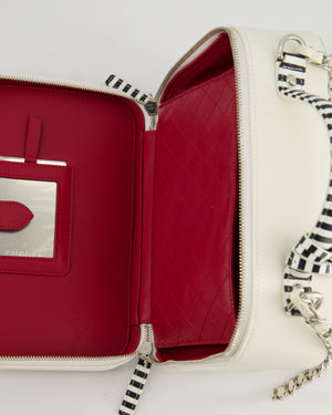 *HOT* Chanel White Caviar Vanity Case with Zebra Motif CC Logo and Silver Hardware