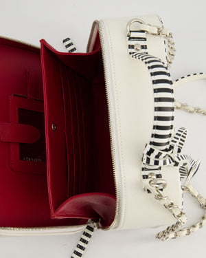 *HOT* Chanel White Caviar Vanity Case with Zebra Motif CC Logo and Silver Hardware