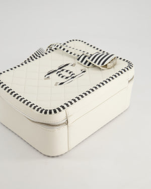 *HOT* Chanel White Caviar Vanity Case with Zebra Motif CC Logo and Silver Hardware