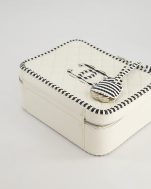 *HOT* Chanel White Caviar Vanity Case with Zebra Motif CC Logo and Silver Hardware